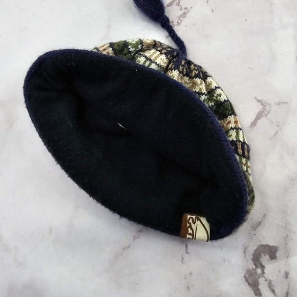 Turtlefur Beanie Hat Wool Knit Cap Blue Green Winter Fleece Lined Fair Isle Pom - Picture 7 of 8